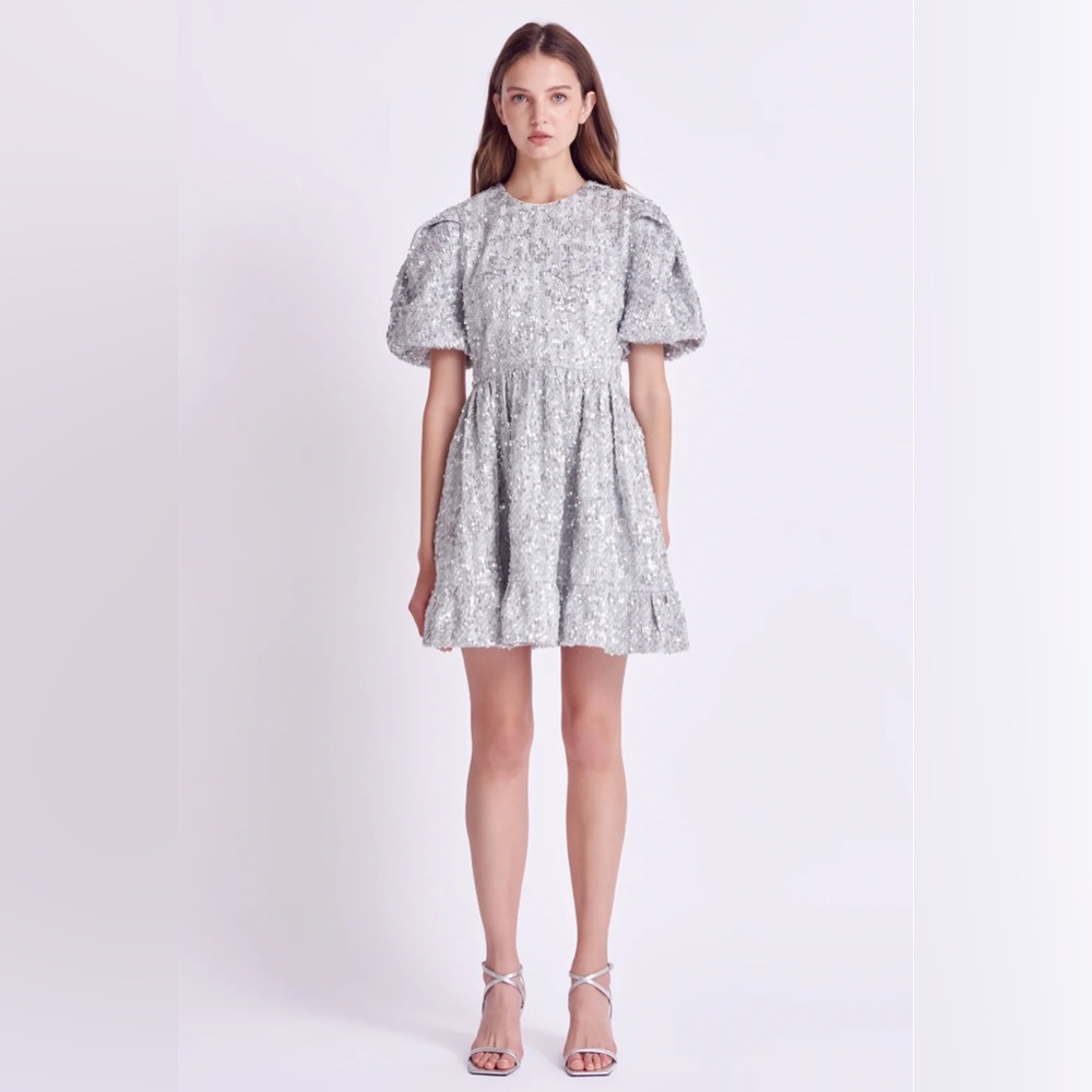 NWT English Factory SEQUIN TWEED TIERED MINI DRESS